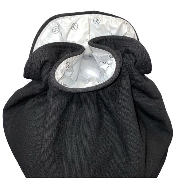 AUTH CHANEL Black & White Logo Large Jumbo Drawstring Canvas Bucket Bag Backpack
